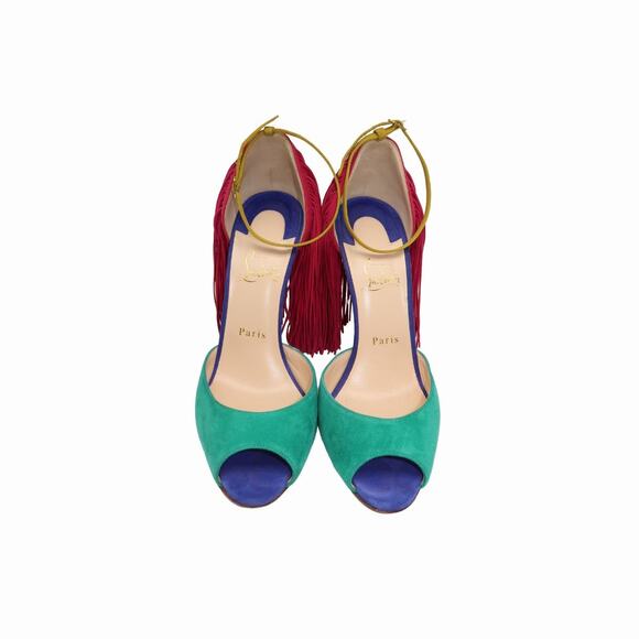 Christian Louboutin Suede Fringe Otrot 120 Heeled Sandals Multicolor Size 40 - Picture 2 of 9